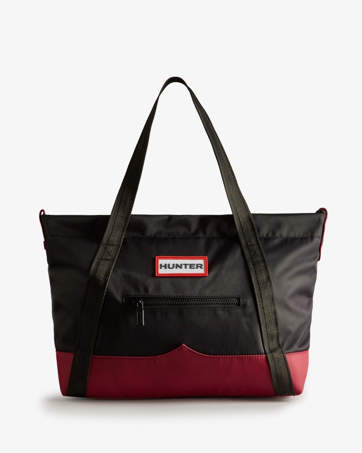 Bolso Tote Mediano Con Clip En La Parte Superior De Nailon Reutilizado De Hunter Negro Gris Multi