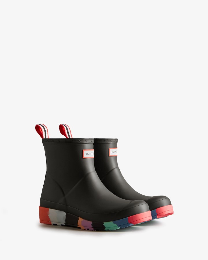 Botas De Lluvia Hunter Mujer Play Short Stripe Sole Negro - Multi Suela