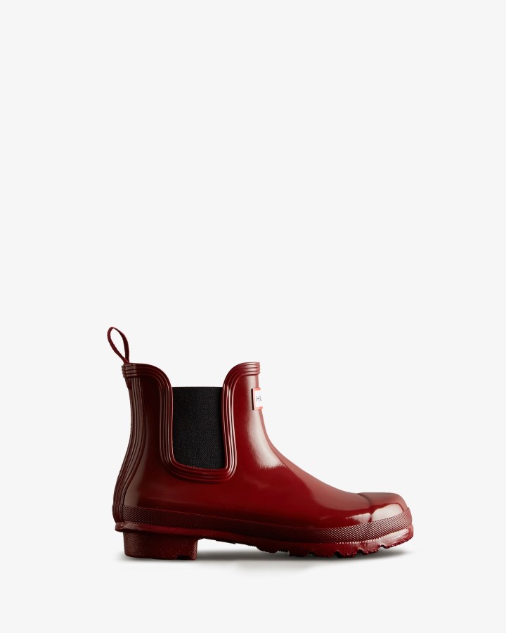 Botas Hunter Mujer Original Gloss Chelsea Otoño Rojo-negro
