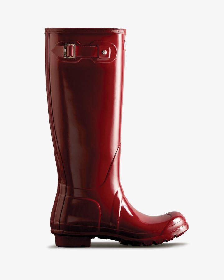 Botas De Lluvia Hunter Originales Tall Gloss Para Mujer Otoño Rojo