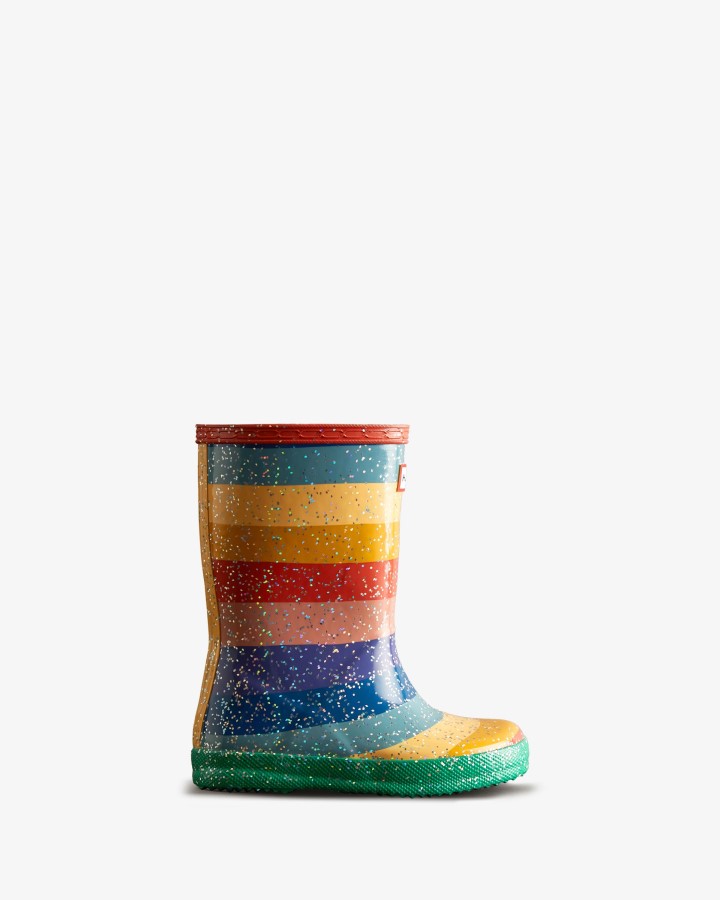 Botas De Lluvia Hunter Kids First (18 Meses-8 Años) Con Purpurina Arcoíris Multicolor Brillante