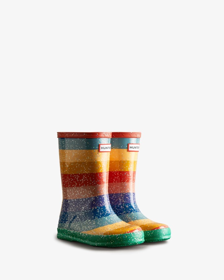 Botas De Lluvia Hunter Kids First (18 Meses-8 Años) Con Purpurina Arcoíris Multicolor Brillante