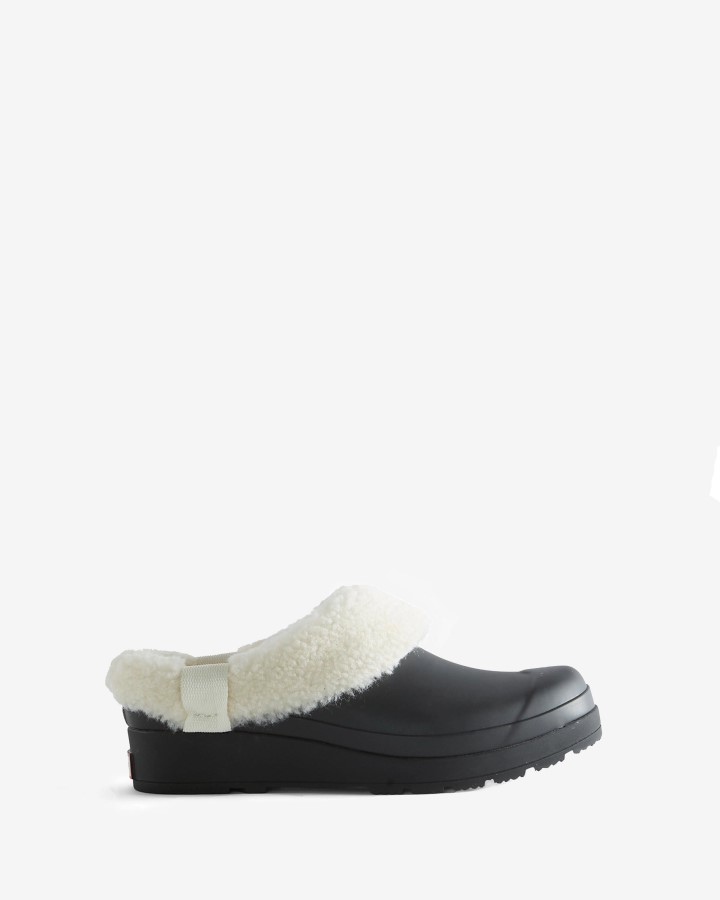 Hunter - Zuecos Con Aislamiento De Piel De Oveja Vegana Para Mujer, Color Negro