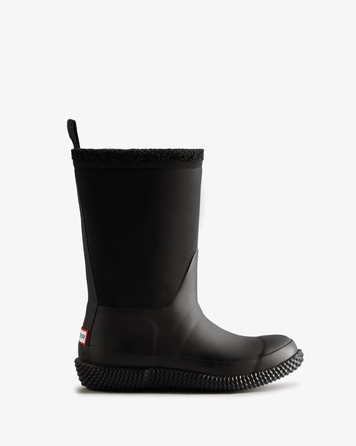 Hunter Botas De Piel De Oveja Vegana Con Logotipo Enrollable Aislado Para Mujer, Sauce Blanco Y Negro