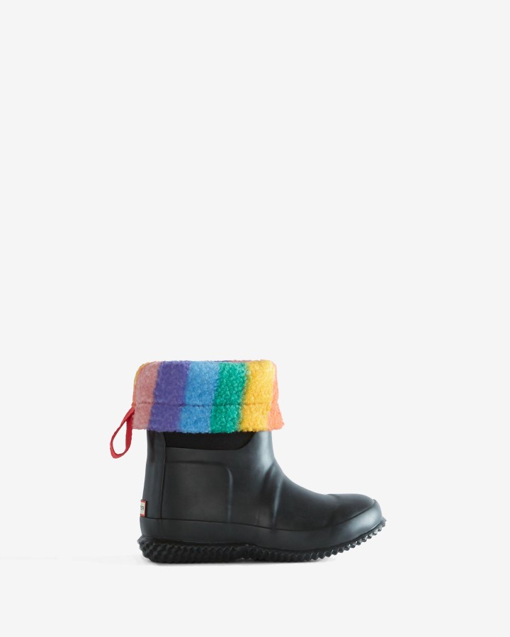 Hunter Botas De Piel De Oveja Vegana Con Parte Superior Enrollable Y Aislamiento Para Niños Pequeños (18 Meses A 6 Años), Color Negro